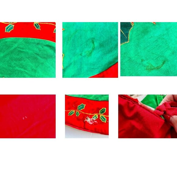 VTG Poinsettia Christmas Tree Skirt Red Green Holly Embroidered Flower L… - Picture 12 of 12